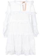 No21 Mesh Overlay Ruffle Dress, Women's, Size: 40, White, Cotton/polyester