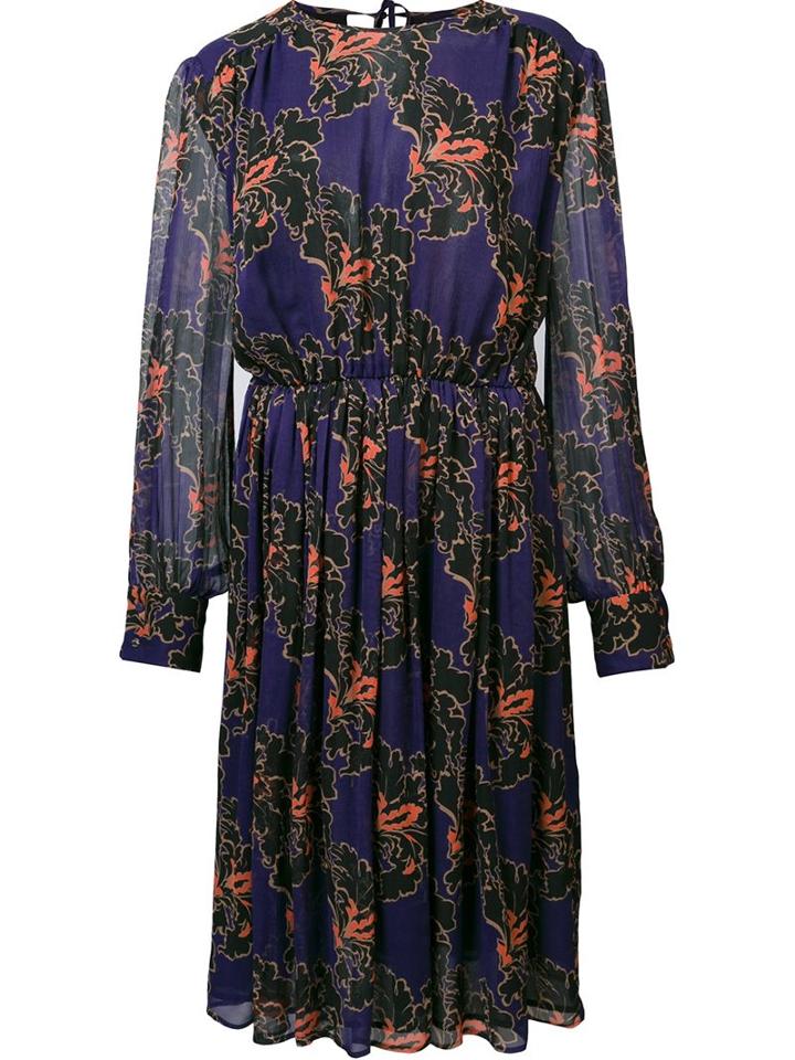 Msgm Sheer Printed Dress, Women's, Size: 38, Blue, Polyester/silk