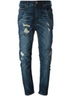 Diesel Distressed Curved Leg Jeans, Women's, Size: 26, Blue, Cotton/polyester/spandex/elastane