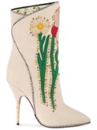 Gucci Cream Flowers 110 Leather Boots - White