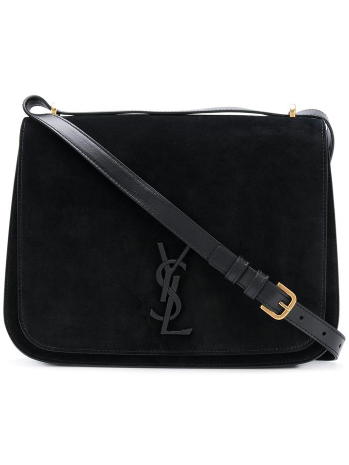 Saint Laurent Logo Foldover Shoulder Bag - Black