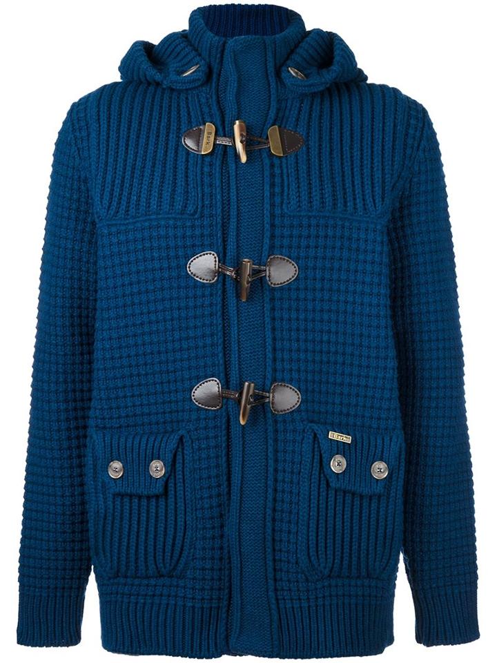 Bark Knitted Duffle Cardigan, Men's, Size: Large, Blue, Polyamide/wool