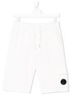 Cp Company Kids Teen Logo Plaque Track Shorts - White
