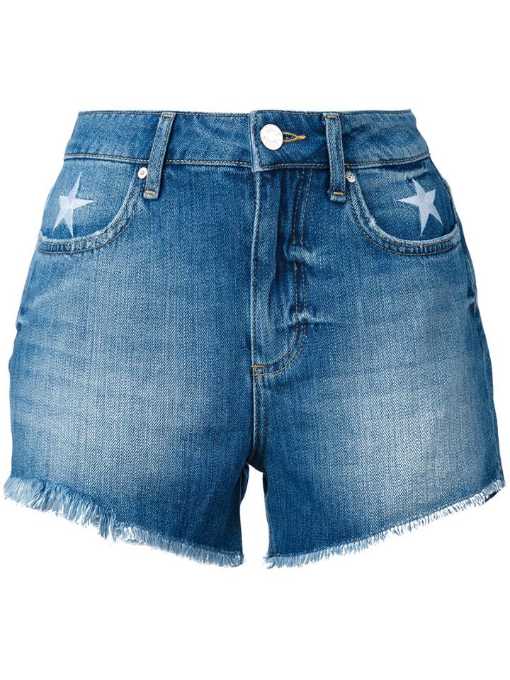Zoe Karssen - Stars Embroidery Denim Shorts - Women - Cotton - 26, Blue, Cotton
