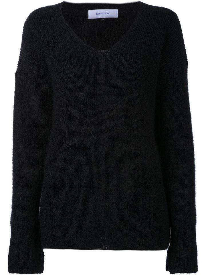 Le Ciel Bleu V-neck Jumper, Women's, Size: 36, Blue, Silk/mohair