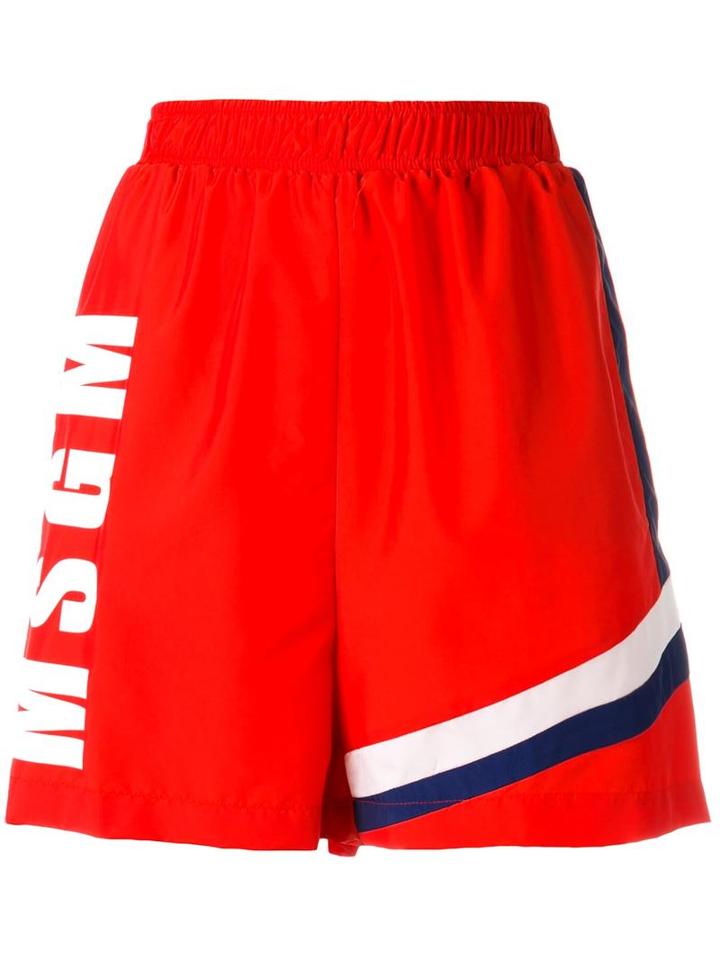 Msgm - Printed Logo Shorts - Women - Polyamide/polyester - 40, Red, Polyamide/polyester