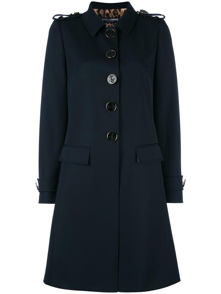 Dolce & Gabbana Nautical Buttons Coat, Women's, Size: 44, Blue, Virgin Wool/polyester/spandex/elastane