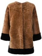 Daniela Pancheri Collarless Buttoned Jacket, Women's, Size: I, Brown, Sheep Skin/shearling/spandex/elastane/viscose