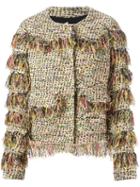 Msgm Bouclé Frayed Cropped Jacket, Women's, Size: 46, Grey, Cotton/acrylic/polyamide/polyester