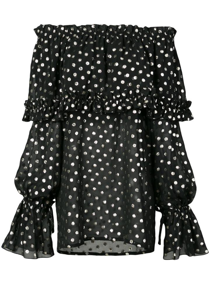 Saint Laurent Foil Polka Dot Off The Shoulder Top - Black