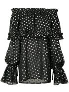 Saint Laurent Foil Polka Dot Off The Shoulder Top - Black