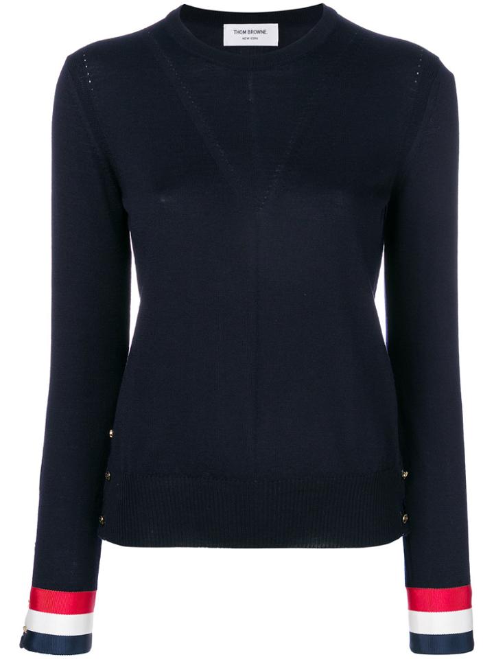 Thom Browne Grosgrain Cuffs Crew Jumper - Blue