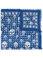 Alexander Mcqueen Skull Scarf, Men's, Blue, Silk/modal