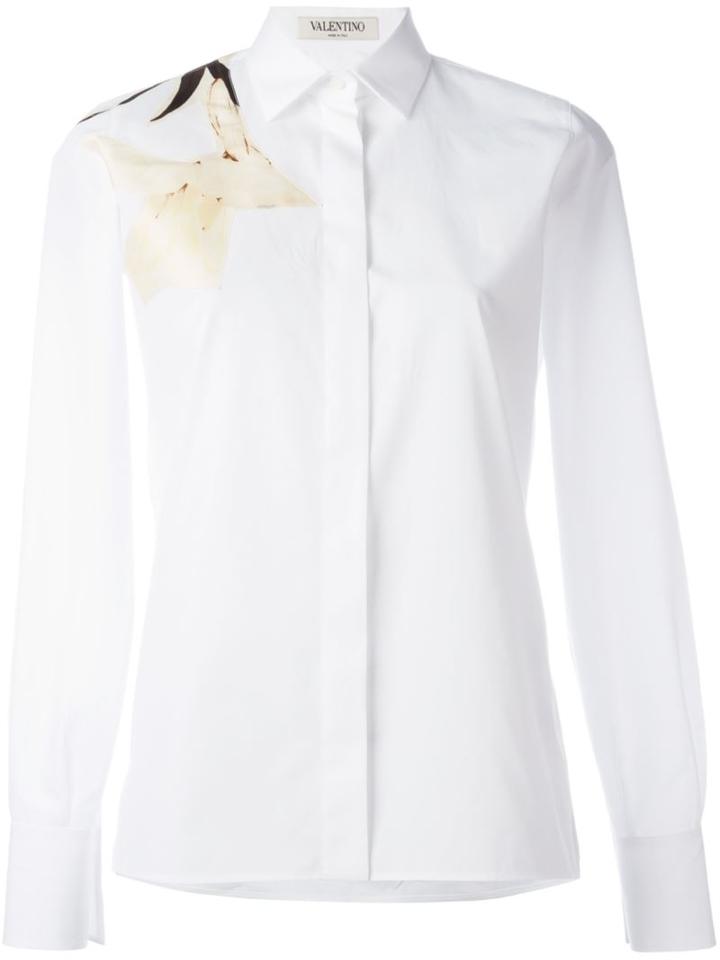 Valentino Floral Print Shirt, Women's, Size: 44, White, Cotton/silk