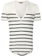 Balmain Striped V-neck T-shirt - Nude & Neutrals