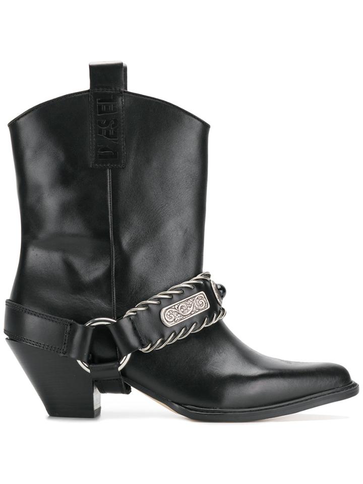 Diesel D-cat Boy Cowboy Boots - Black