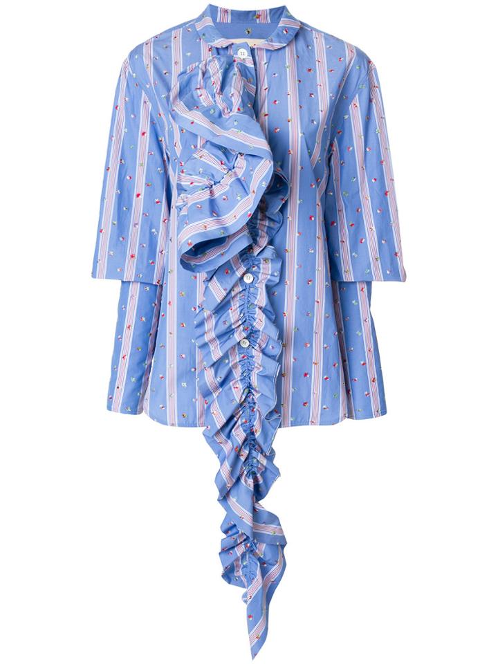 Marni Striped Ruffle Detail Shirt - Blue