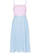Hvn Nora Contrast Gingham-print Silk Midi Dress - Blue