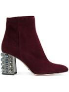 Sebastian Ankle Boots With Embellished Heel - Red