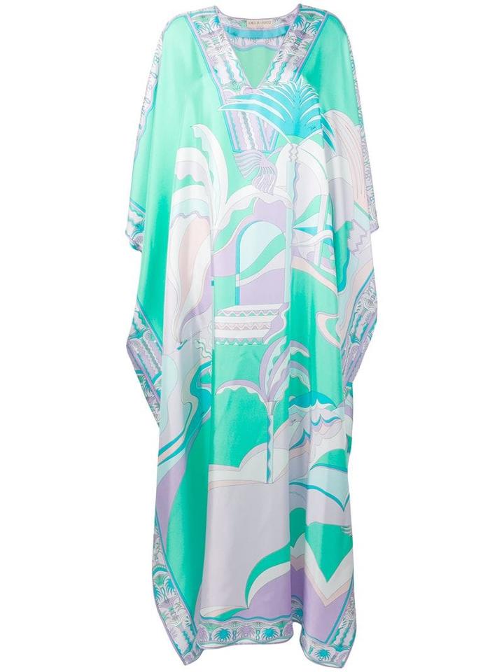Emilio Pucci La Villa Print Silk-twill Kaftan - Green