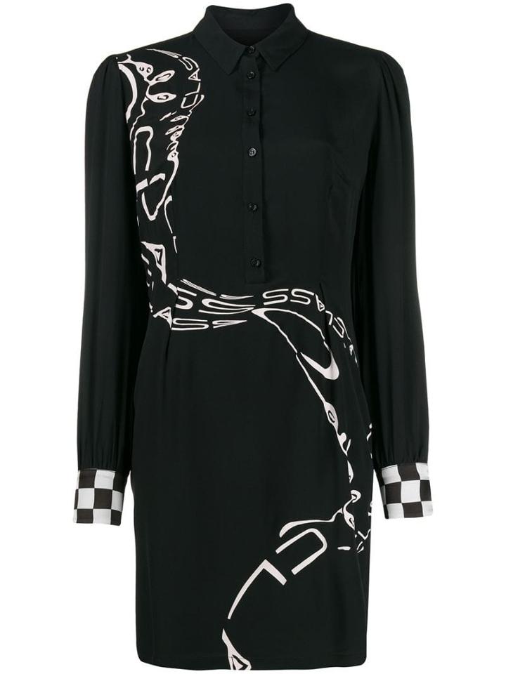 Cavalli Class Long-sleeve Shirt Dress - Black