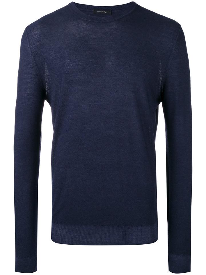Ermenegildo Zegna Crew Neck Sweater, Men's, Size: 52, Blue, Wool/silk