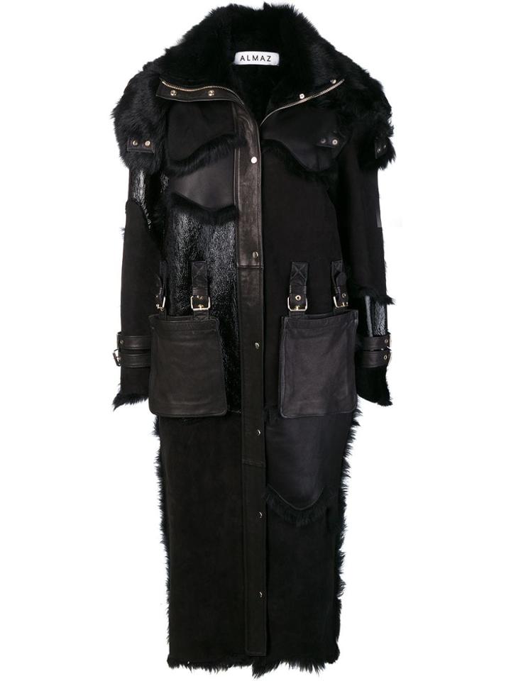 Almaz Fur Inserts Midi Coat - Black