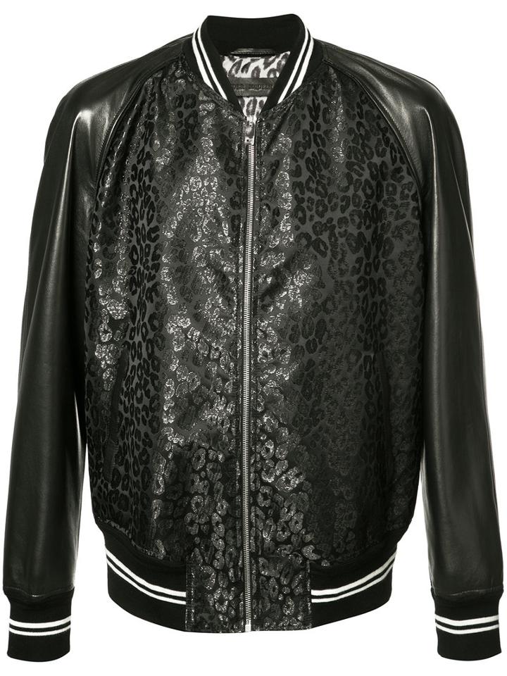 Alexander Mcqueen Leather-panelled Bomber Jacket, Men's, Size: 54, Black, Polyester/lamb Skin