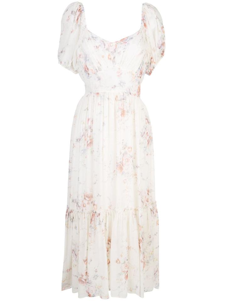 Love Shack Fancy Floral Print Midi Dress - White