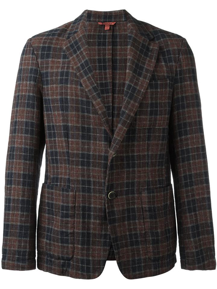 Barena Checked Blazer, Men's, Size: 48, Blue, Cotton/linen/flax
