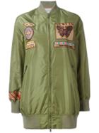 Valentino Patch Detail Bomber Jacket, Women's, Size: 40, Green, Silk/cotton/polyamide/spandex/elastane