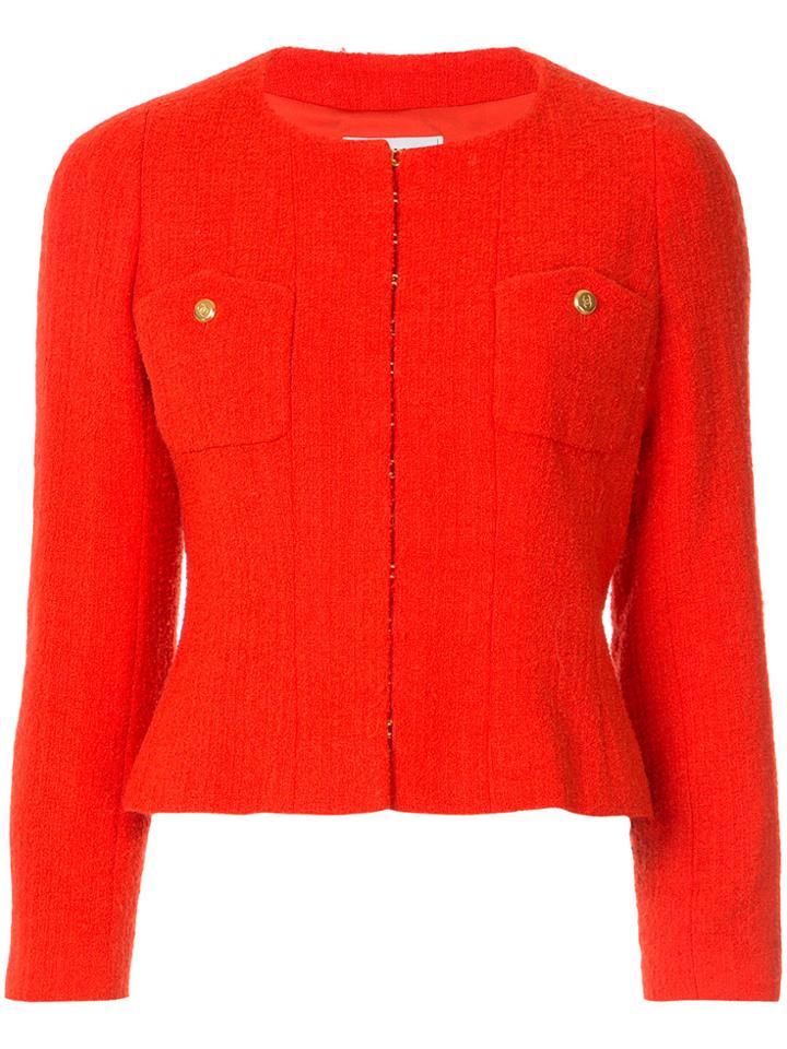 Chanel Vintage Collarless Fitted Jacket - Yellow & Orange