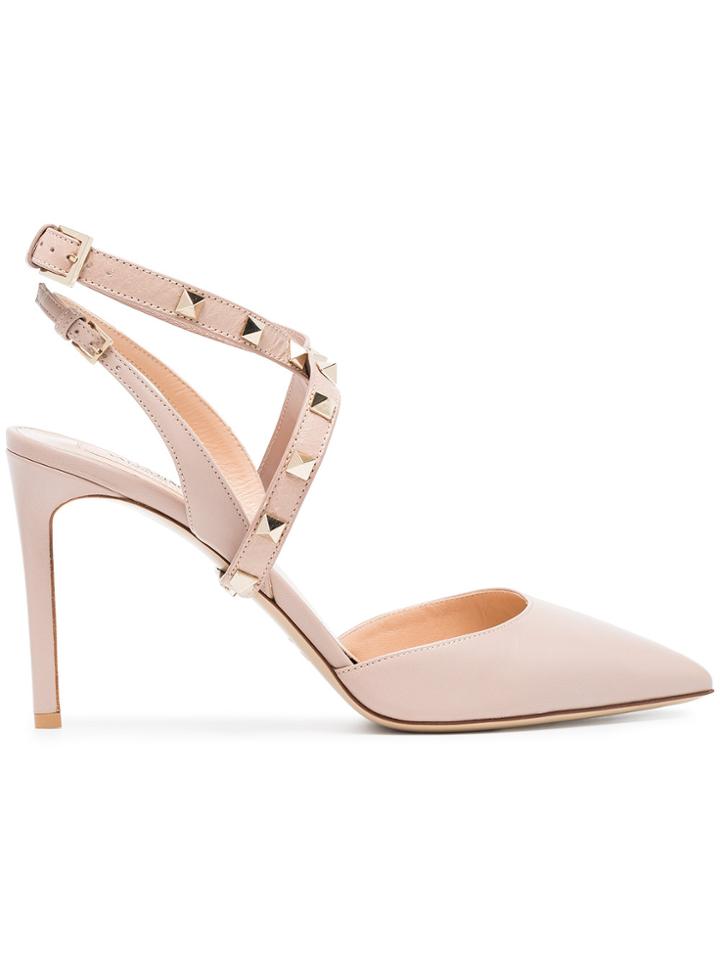 Valentino Beige Studwrap 75 Leather Slingbacks - Nude & Neutrals