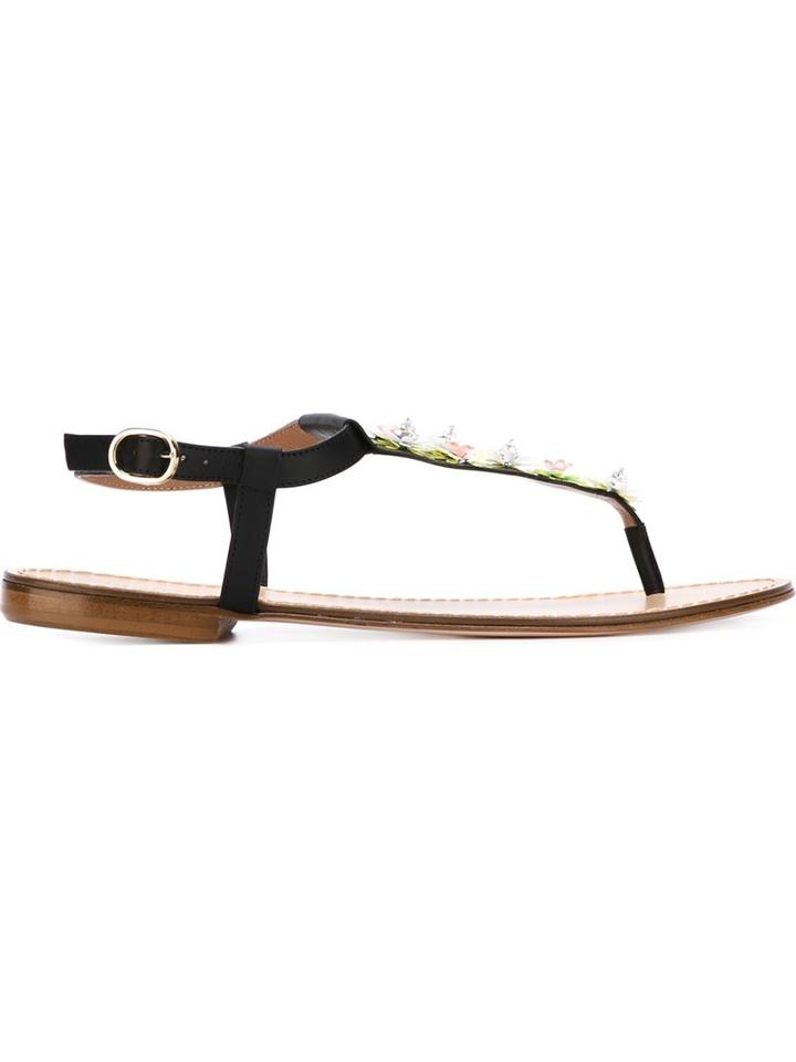 Red Valentino Floral Applique T-bar Flat Sandals