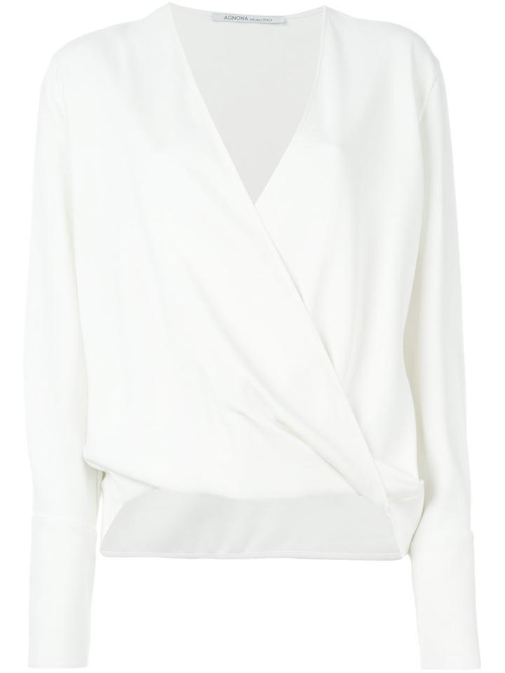 Agnona Wrap Blouse, Women's, Size: 46, White, Viscose/spandex/elastane