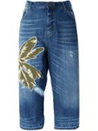Laneus Palm Patch Cropped Jeans, Women's, Size: 40, Blue, Cotton