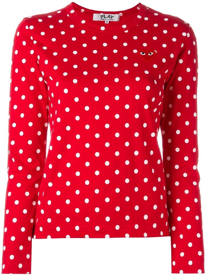Embroidered Heart Polka Dot T-shirt - Women - Cotton - Xs, Red, Cotton, Comme Des Garçons Play