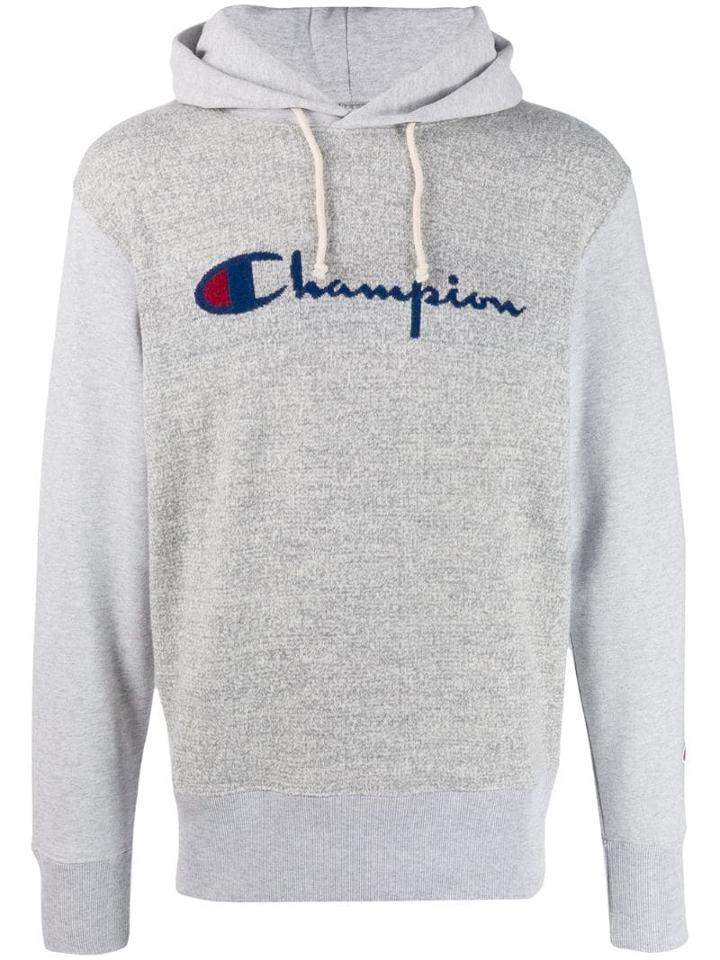 Champion Logo Intarsia Knitted Hoodie - Grey