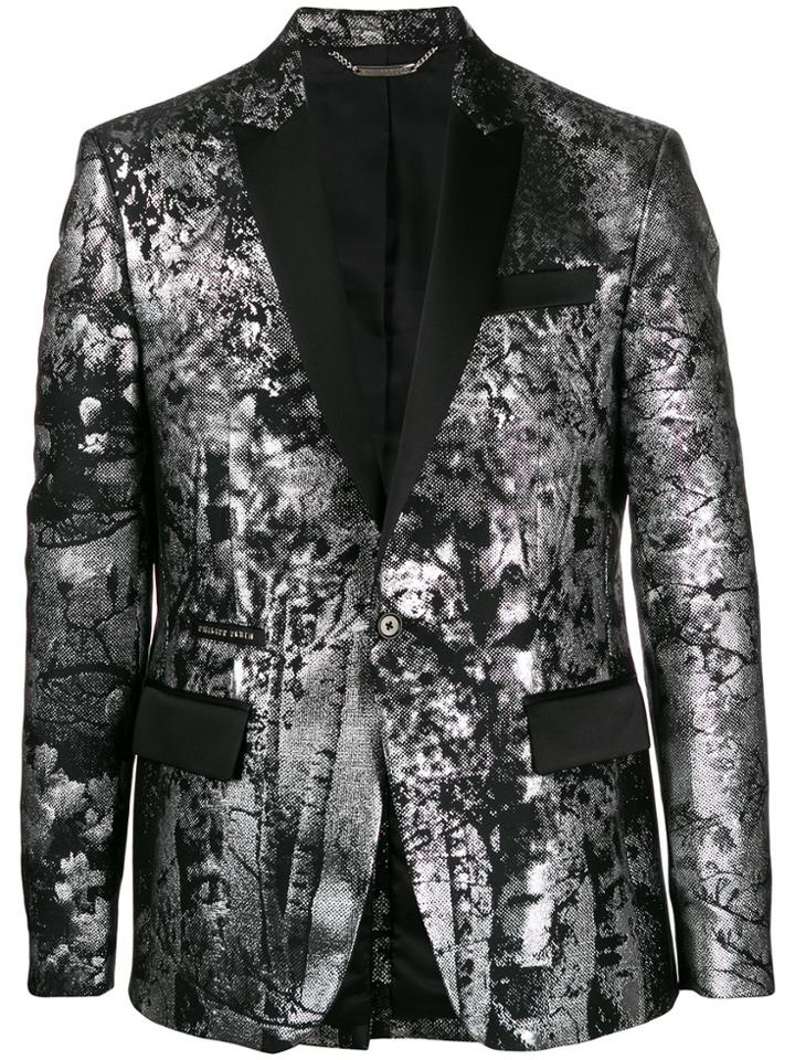Philipp Plein Metallic Effect Fitted Blazer - Black