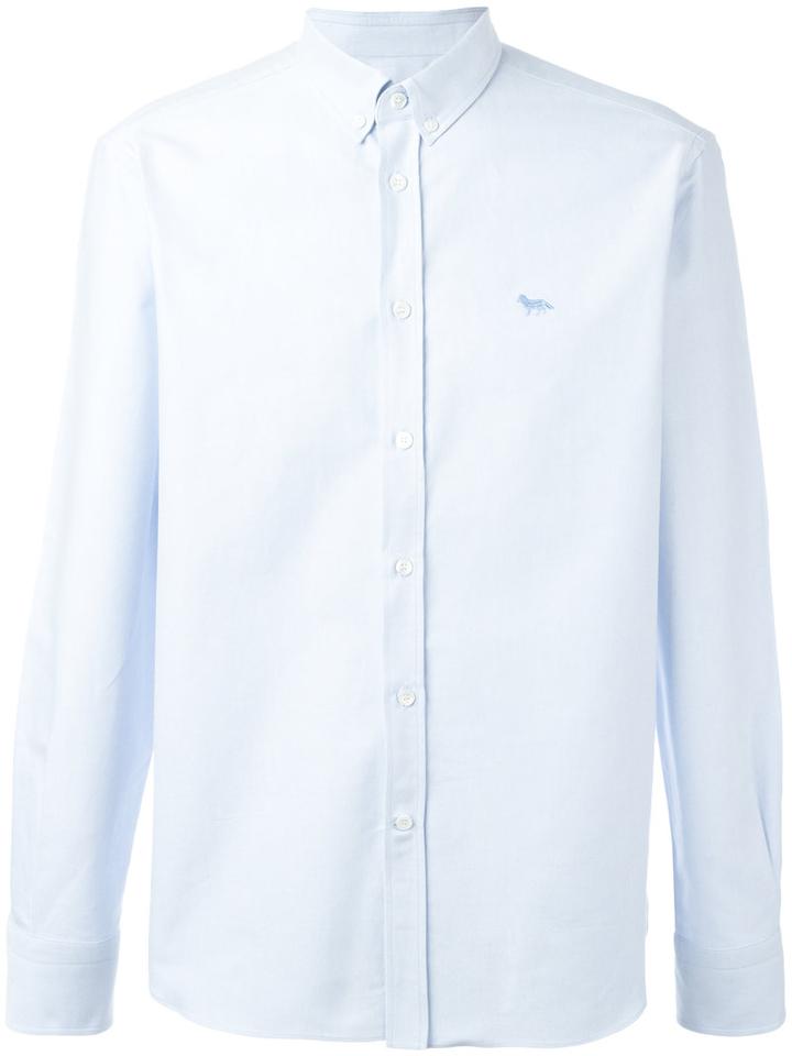 Maison Kitsuné Embroidered Logo Shirt, Men's, Size: 42, Blue, Cotton