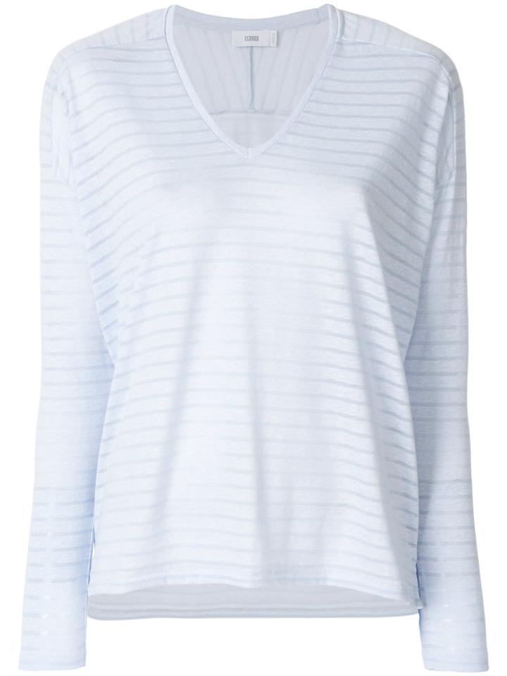 Closed V-neck Striped Jumper - Blue