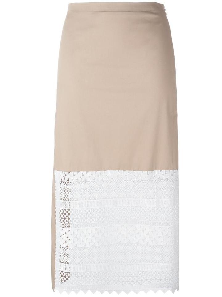 No21 Lace Panel Skirt, Women's, Size: 44, Nude/neutrals, Cotton/spandex/elastane/cupro/polyester