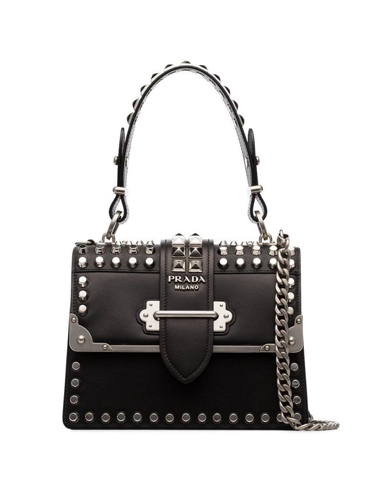 Prada Cahier Studded Tote Bag - Black