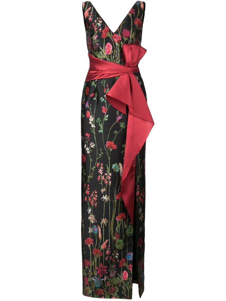 Marchesa Notte Floral Print Evening Dress - Black