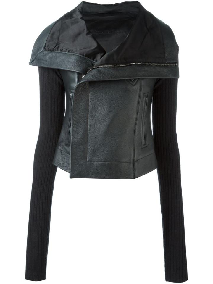 Rick Owens Knit Sleeve Biker Jacket, Women's, Size: 40, Black, Cotton/calf Leather/cupro/virgin Wool