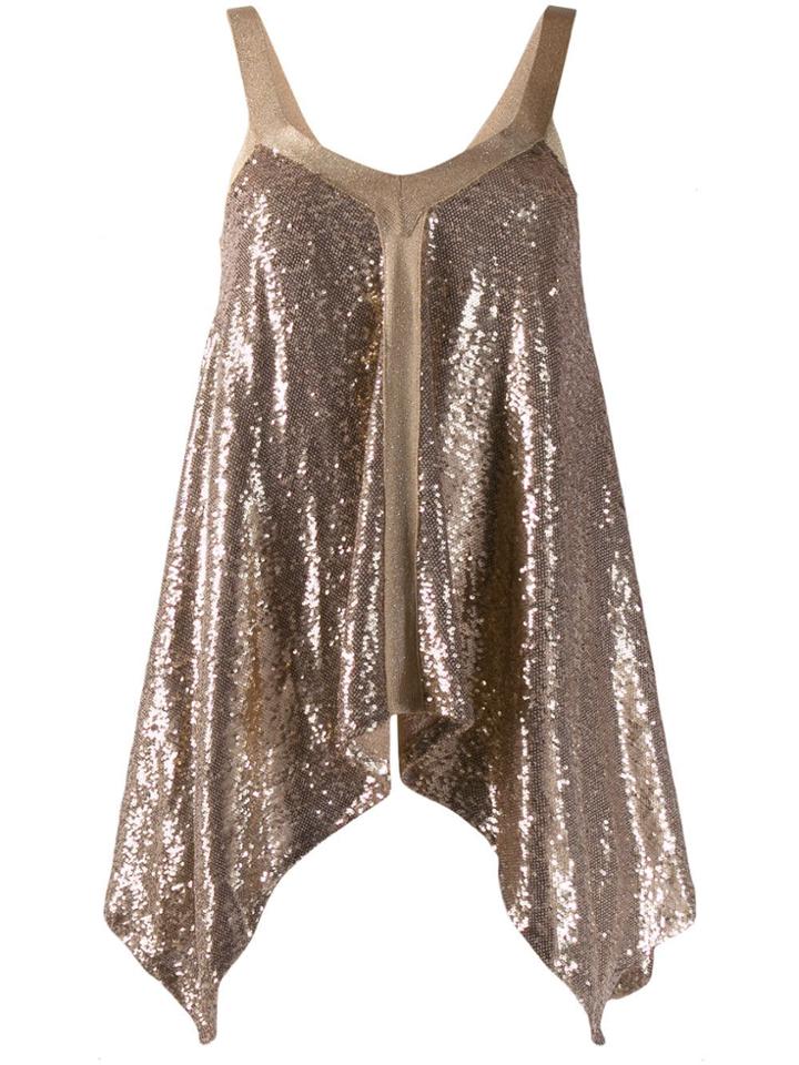 L'autre Chose Sequinned Drape Vest Top - Gold