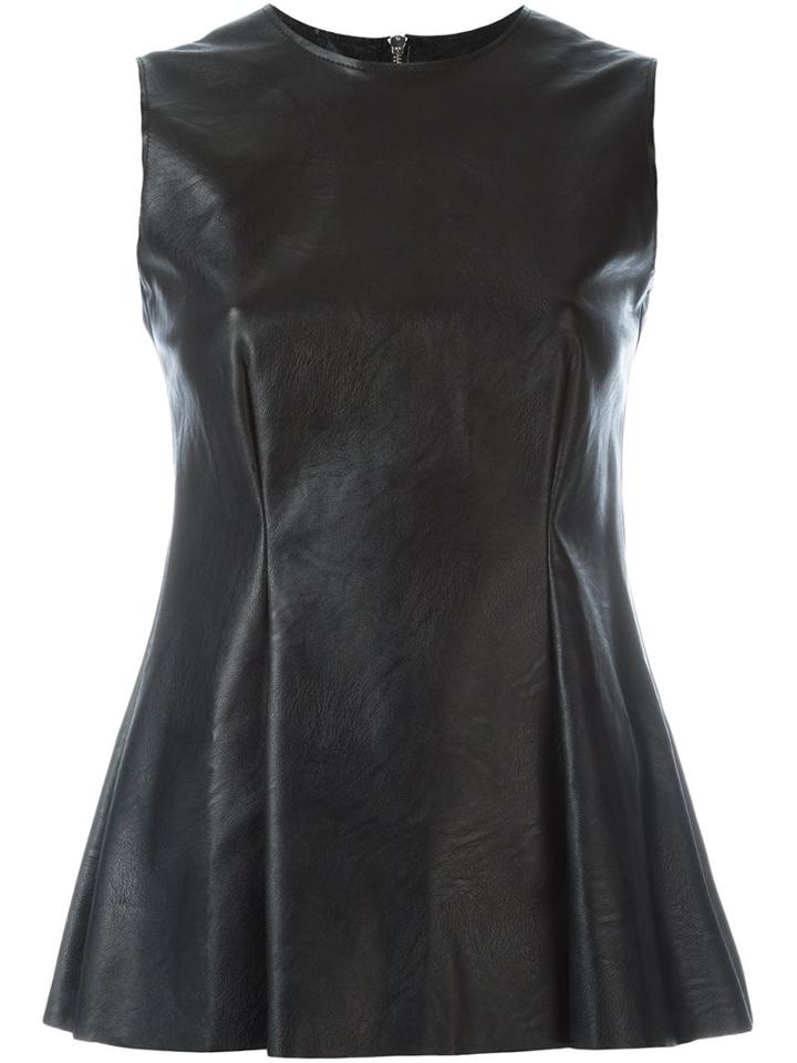 Mm6 Maison Margiela Fake Leather Sleeveless Top, Women's, Size: 40, Black, Viscose/polyurethane