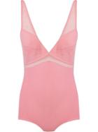 Giuliana Romanno Tulle Panel Bodysuit, Women's, Size: M, Pink/purple, Polyamide/spandex/elastane