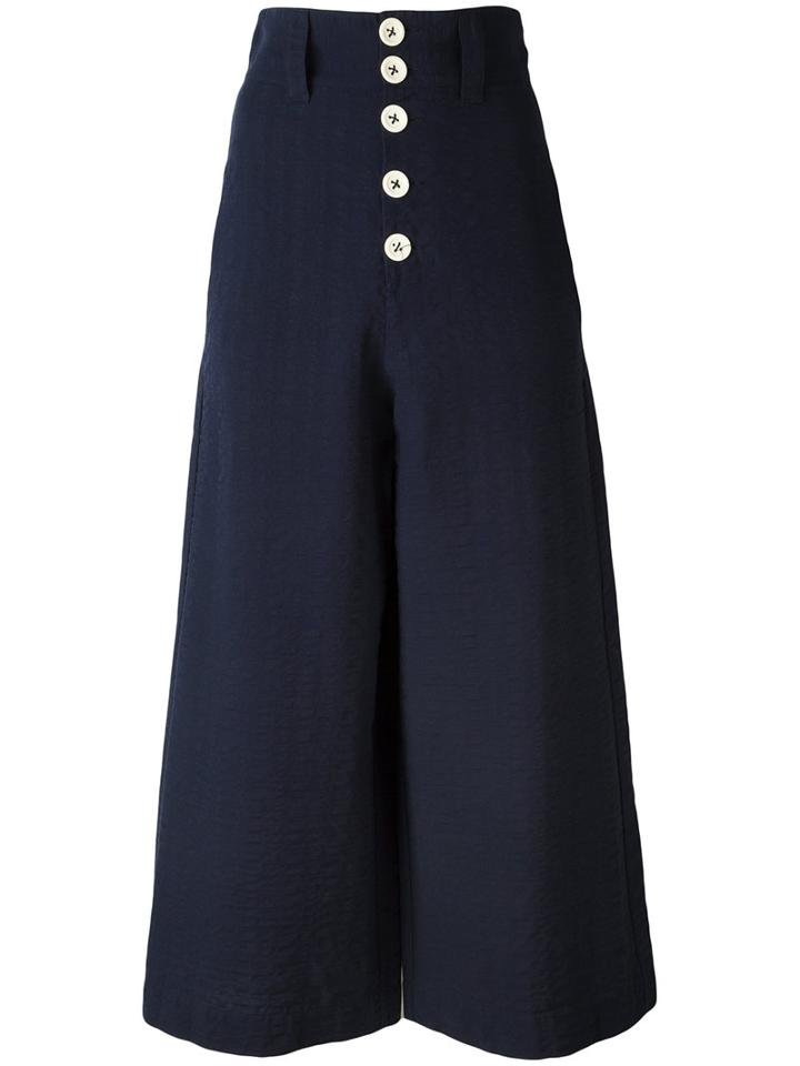 See By Chloé - Wide Leg Flared Trousers - Women - Cotton/spandex/elastane - 38, Blue, Cotton/spandex/elastane