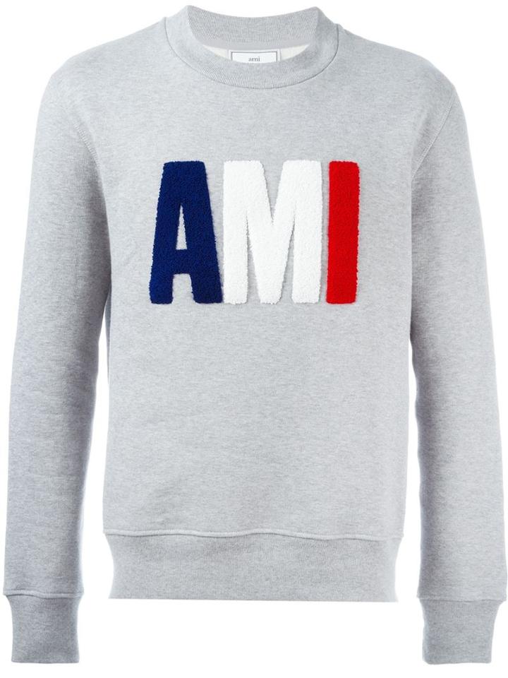 Ami Alexandre Mattiussi Logo Appliqué Sweatshirt, Men's, Size: Medium, Grey, Cotton